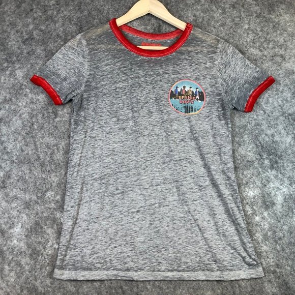 Stranger Things Tops - Stranger Things T Shirt L Juniors Womens Burnout Ringer Gray Short Sleeve Crew